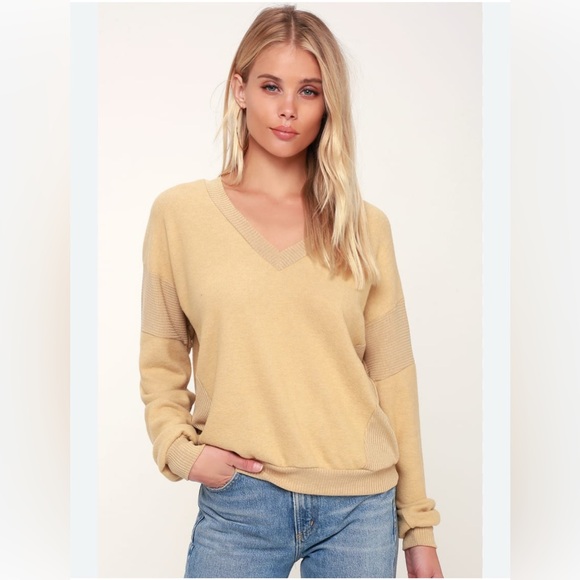 Lulus Alsen Light Yellow V-Neck Sweater Top by Project Social T Small Cozy Soft - Picture 1 of 8